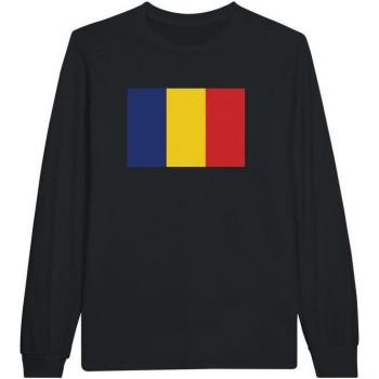 Black Long Sleeve Romania Flag Top – Pixelforma Regular, 100% Cotton