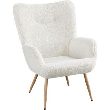 Chaise Scandinave à dossier amovible – Tissu bouclette, capiton courbé, pieds fuselés (gris)