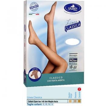 Sauber Collant Open Toe Maglia Liscia 140 Den Colore Neutro Beige Taglia 3 Linea Classica