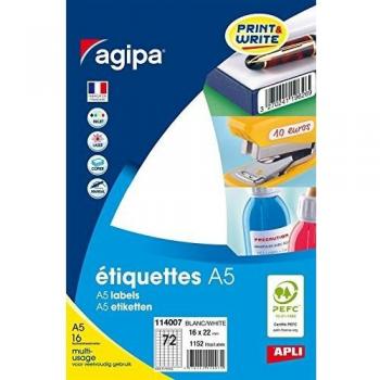 AGIPA Lot de 10 Étuis A5 de 1152 étiquettes multi-usage Permanentes 16 x 22 mm Blanc