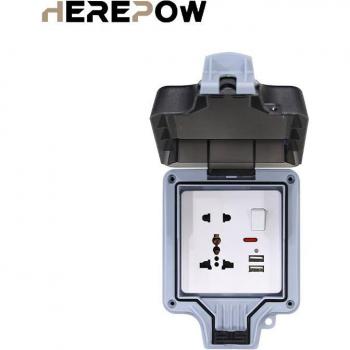 Herepow IP66 Waterproof 2‑Outlet Outdoor Plug – UK/Universal