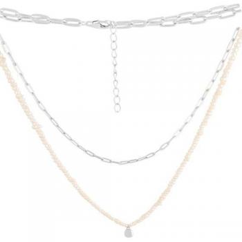 Classic Silver Baroque Pearl Chain Necklace – 45‑50 cm White