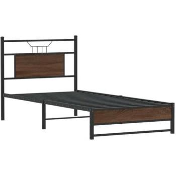 Brown Oak Engineered Wood Bed Frame 75x190 cm – Small Size, No Mattress