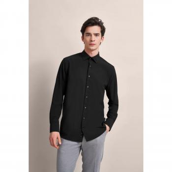 BUGATTI Herren Freizeithemd Langarm Schwarz mit Elasthan Gr. M