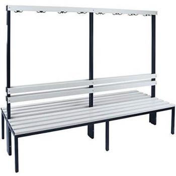 Banc de vestiaire Wolf, lattes PVC, 2000 mm, 2 x 8 patères, gris