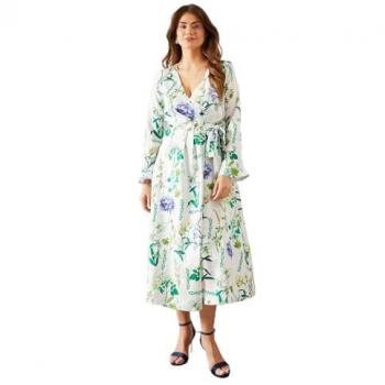 Wallis Ivory Floral Satin Wrap Dress, Size 16
