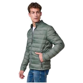 Chaqueta Intermedia Koroshi Masculina, Verde, Cuello Rondeado Alto y Cremallera