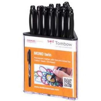Tombow MONO Twin Fineliner Schwarz 20‑Pack – Acrylbecher