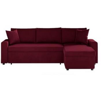 Canapé d’angle Maria, convertible et réversible – espace coffre velours Bordeaux
