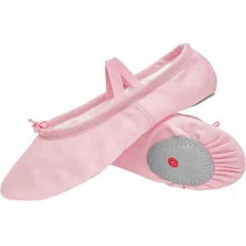 Ladies’ Girls’ Elasticized Canvas Ballet Slippers with Split Sole for Dance and Yoga Activities, Pink Size 10 UK