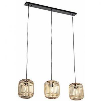 Beige Rattan Pendelleuchte Manila, 3-flammig, E27, ohne Leuchtmittel, Landhausstil