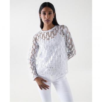 Camiseta de mujer efecto crochet metalizada Salsa Jeans
