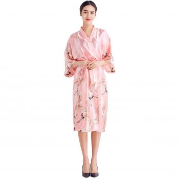Peignoir de Bain Satin Lisse Femmes Col V Noué