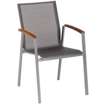 Silla Apilable Estrella Top – Estructura de Grafito, Funda Plata Gris, Teca Ehnen