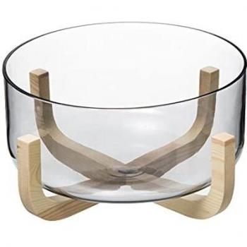 Saladier en verre sur pied en bois