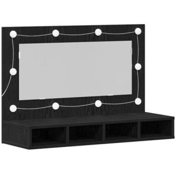 Badezimmer-Spiegelregal LED – Schwarz/Eiche 90 x 31,5 x 62 cm