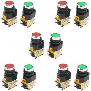 Interruptor de Botón Negro 10pcs 22mm DPST 10a 380v