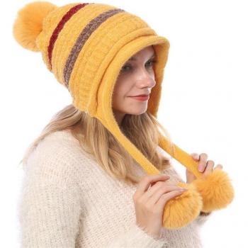 Gorra Termica Mujeres Invierno Esquí Pompón Piel