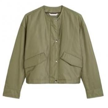 Marc O'Polo Damen-Jacke ohne Kragen, grün, Größe 42, recyceltes Polyester