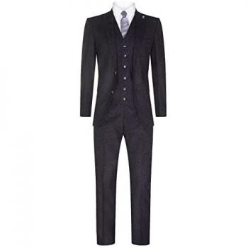 TruClothing Men's Elegant Black Wool Tweed Suit