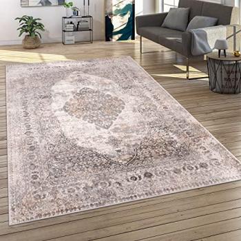 Tapis Gris Oriental avec Ornements Mandala – Salon Poils Courts 120×160 cm