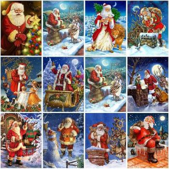 DIY-Weihnachtsmann-Mosaik 5D – Runder Bohrer, Kreuzstich, Rot, 20×30 cm Home‑Decor