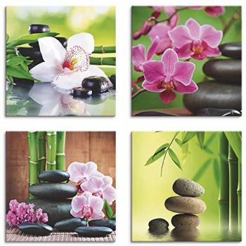 Artland Leinwandbild »Spa Bambus Zweige Zen Steine«, Zen, 4er Set