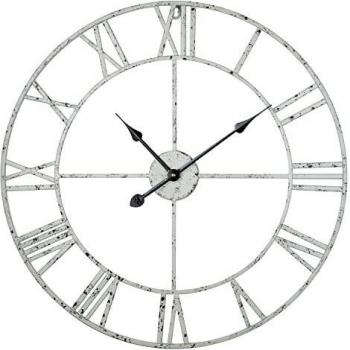 Oversized Round Metal Wall Clock in Antique Silver Finish, Battery Operated