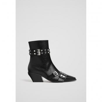 Black Cowboy Ankle Boots with Buckles