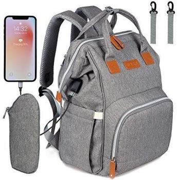 NEVEQ Wickelrucksack für Babys, große Kapazität, multifunktionale Babytasche, wasserdicht, mit Fächern für Babyflaschen (Grau und Braun)