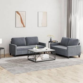 Dark Grey Velvet 2-Piece Sofa with Cushions