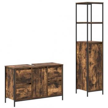 Bathroom Vanity Set – Smoked Oak with Black Drawers (2 pcs)