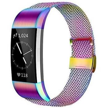 AK For Fitbit Charge 2 Stainless Steel Replacement Band (Metal Mesh Magnetic Clasp, Colorful, S)