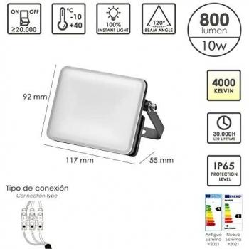 Foco LED 10W 800lm Luz Blanca 4000ºK Cuerpo de Aluminio IP65