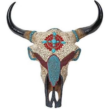 Crâne de décoration vache mosaïque HWC-D31 en polyresin 51x50x25cm