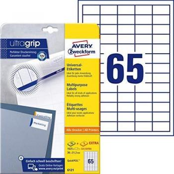 Avery Zweckform No. 6121 White 38 x 21.2 mm All-purpose labels Permanent Adhesive 1950 Labels