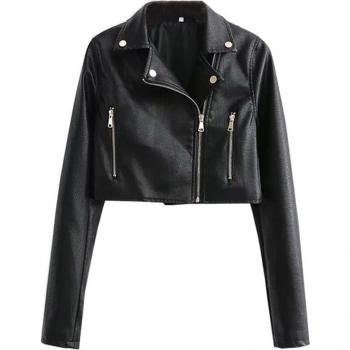 Chaqueta Exterior de Piel Negra para Mujer