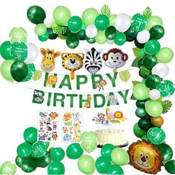 MMTX Forest Fun Party Flag – Palm Leaves, Animals, and Balloons