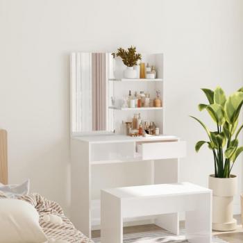 Tocador con espejo blanco brillante 74,5x40x141 cm Vidaxl Blanco