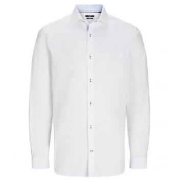 Langarmhemd JACK & JONES JPRBLAPARKER DETAIL L/S SHIRT NOOS, Herren, Gr. M, N-Gr, weiß (hellweiß fit:slim fit), Web, Obermaterial: 100% Baumwolle, unifarben, modisch, slim fit, Langarm, Hemden