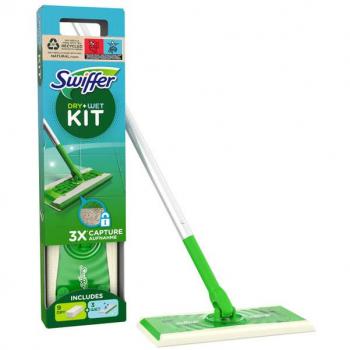Balai Swiffer attrape-poussière + 12 recharges de lingettes sèches et humides