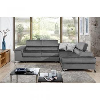 Canapé ERWAN 5 places en tissu luxe convertible angle droit gris
