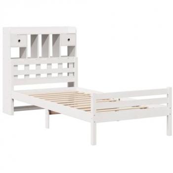 Bookcase Bed 100x200cm White Solid Pine Wood Without Mattress