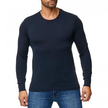BARBONS Pull Modern-Fit Homme Col Rond Coton Supérieur Tricot Fin Bleu Navy