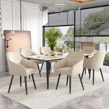 Hauss Set di Sedie Velluto Beige, 6 unità, con Schienale e Gambe Anteriori Regolabili