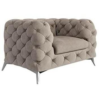 S-Style Möbel Kalina Chesterfield Sessel – Silberne Metallfüße, ergonomische Wellenfederung