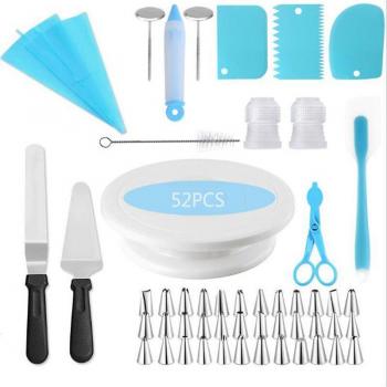 Cake Decorating Turntable Set with Silk Flower Tools (52 Pieces)