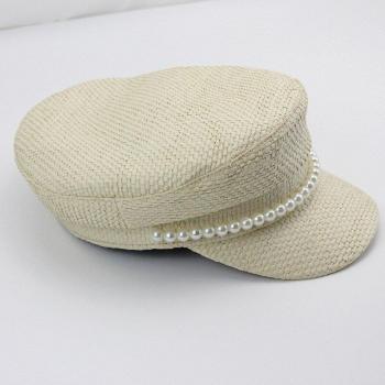 Casquette plate en lin et coton avec détails perlés