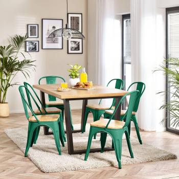 Cotswold Oak Green Dining Table (4‑Seater, Herringbone) with 4 White Wooden Chairs