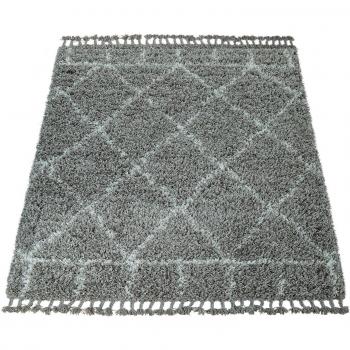 Alfombra Gris Motivo Oriental 60x100 cm Pelo Largo